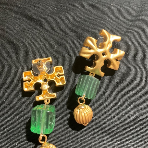 Tory Burch Roxanne Azure Green 18K Gold Plated Double Drop Clip-On Earri… - Picture 5 of 5
